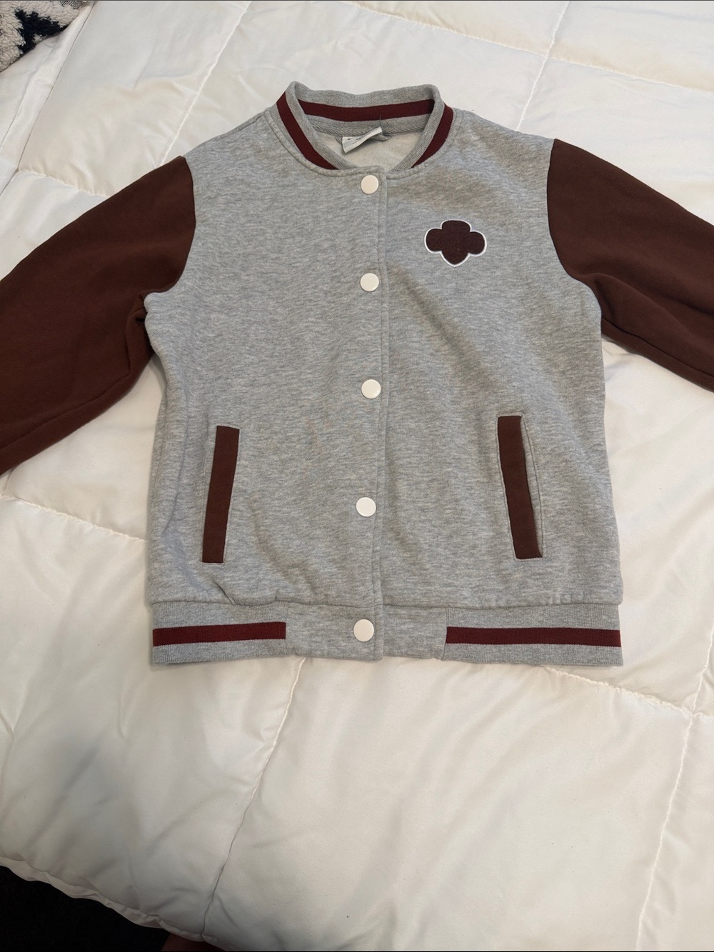 Girl Scouts Kids Grey and Brown Varsity Jacket - Brownie